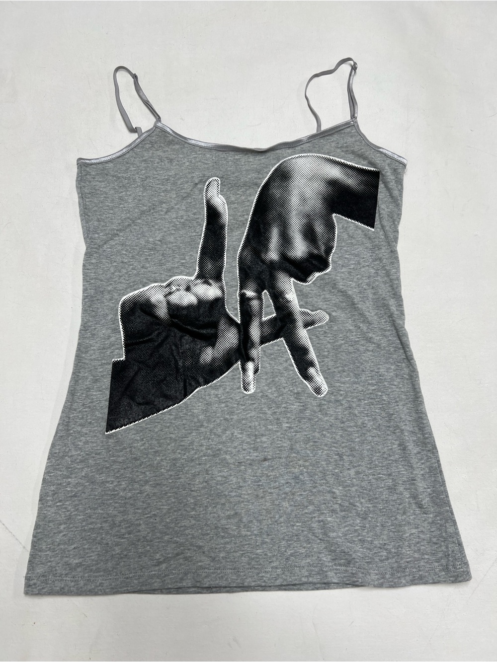 Estevan Oriol LA Hands Gray Graphic Spaghetti Strap Camisole Tank Top XL